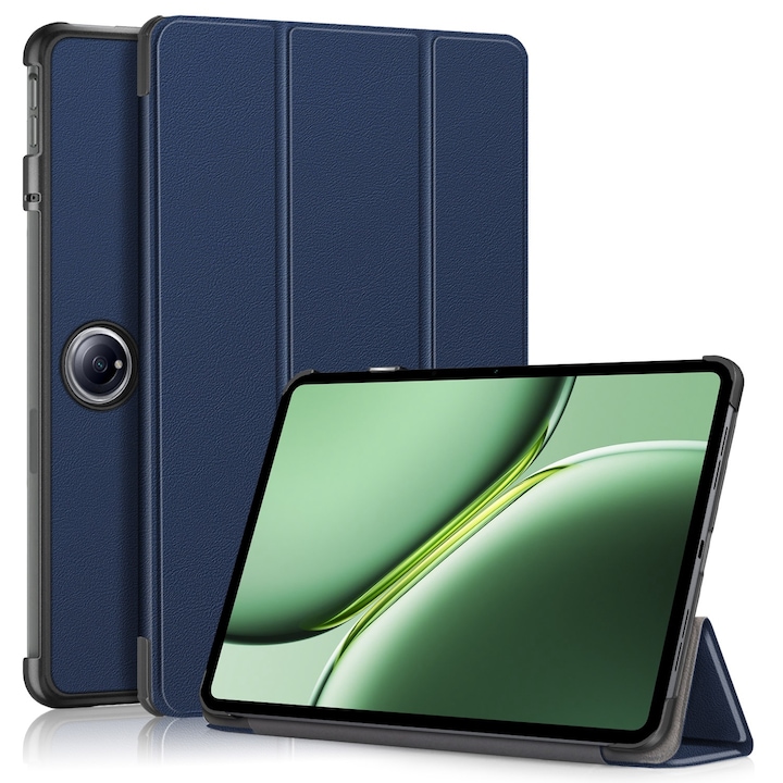 Husa tableta pentru OnePlus Pad Pro / Pad 2, piele inteligenta, design pliere 3 pliuri, suport, inchidere magnetica, albastru inchis