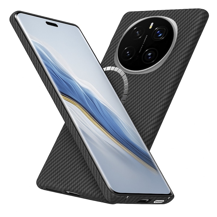 Husa pentru Honor Magic7 Pro, Antisoc, SKYDDAR INOVATION, Aramid Fibe Magsafe, set cu sticker, Negru