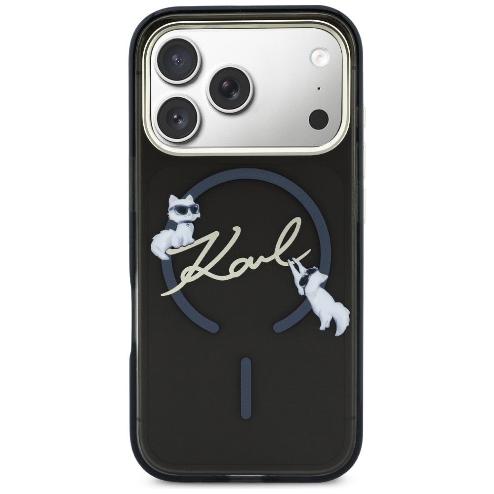 Carcasa Karl Lagerfeld IML Choupettes Karl Script Logo cu MagSafe compatibila cu iPhone 17 Pro Max, Negru