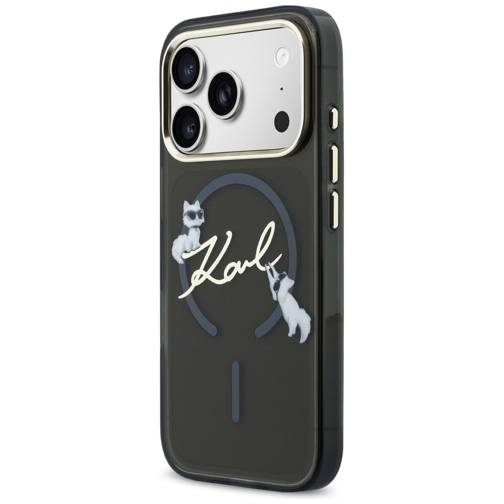 Carcasa Karl Lagerfeld IML Choupettes Karl Script Logo cu MagSafe compatibila cu iPhone 17 Pro Max, Negru