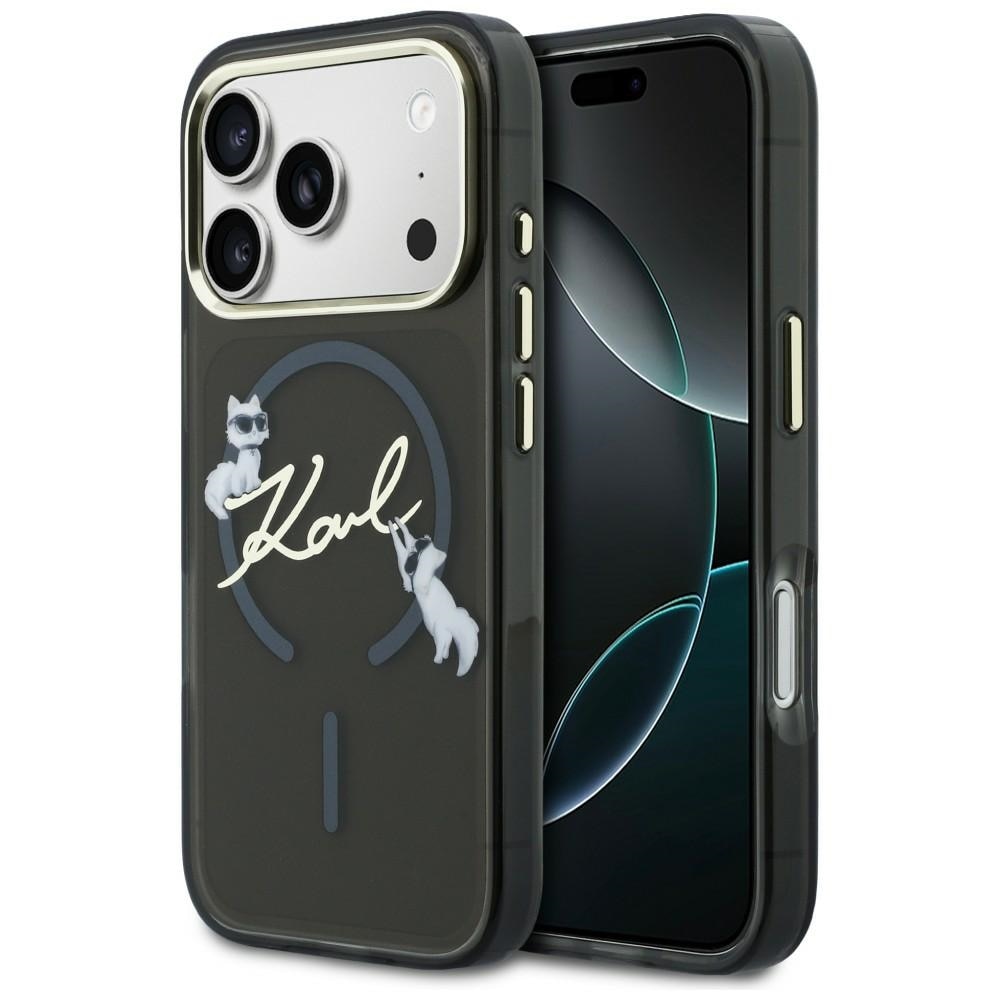 Carcasa Karl Lagerfeld IML Choupettes Karl Script Logo cu MagSafe compatibila cu iPhone 17 Pro Max, Negru