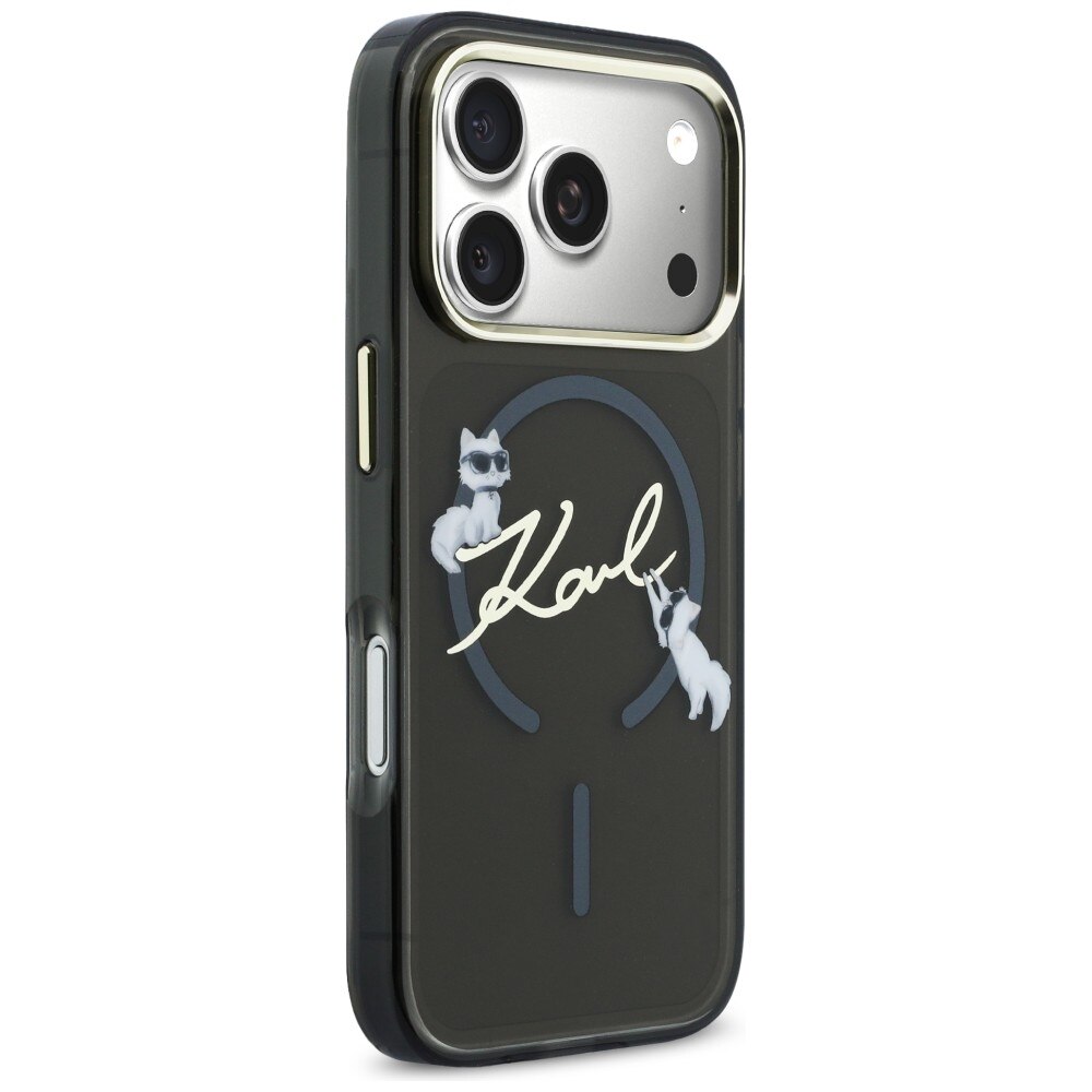 Carcasa Karl Lagerfeld IML Choupettes Karl Script Logo cu MagSafe compatibila cu iPhone 17 Pro Max, Negru