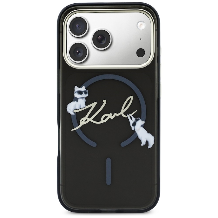 Carcasa Karl Lagerfeld IML Choupettes Karl Script Logo cu MagSafe compatibila cu iPhone 17 Pro Max, Negru