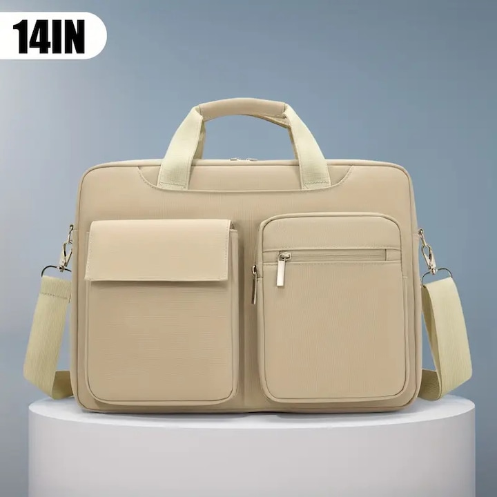 Rucsac de birou, 14 inch, interior spatios, culoare khaki, curea de umar ajustabila
