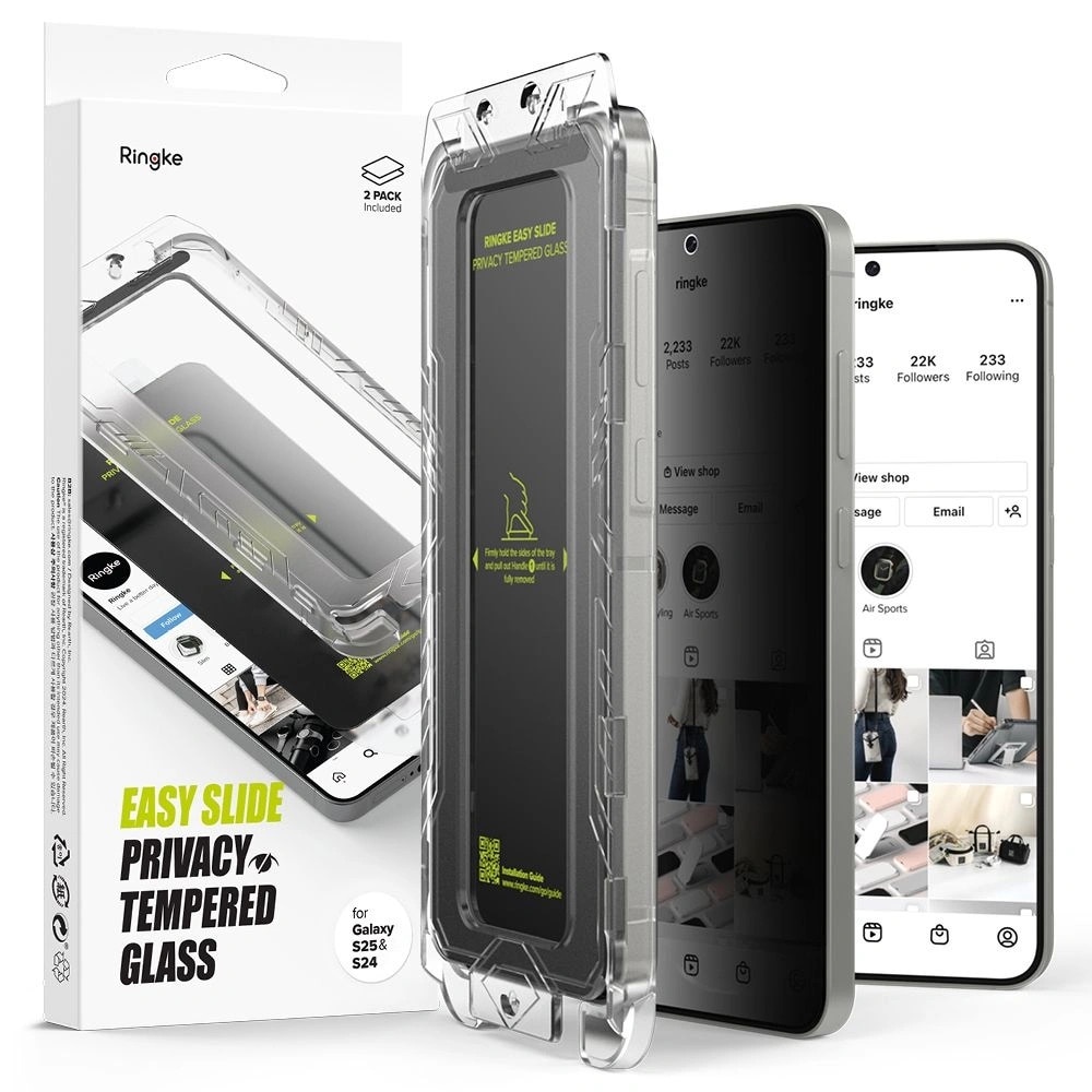 Set de 2 Folii de Protectie Ringke Easy Slide Privacy pentru Samsung Galaxy S25, Sticla securizata 9H, Oleofobe