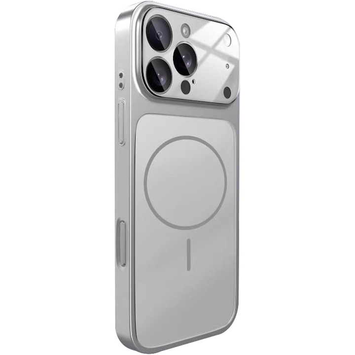 Husa pentru Apple iPhone 15 Pro Max Daden® MagLens, Slim, Incarcare wireless, Magsafe, Protectie camera inclusa, Argintiu