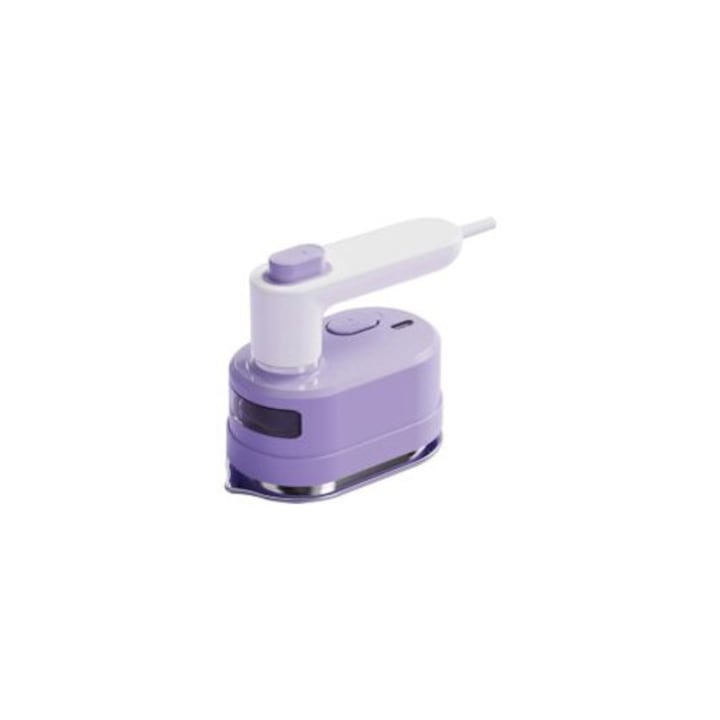 Fier de calcat mini, 1000 W, portabil, rezervor apa transparent, alb-violet