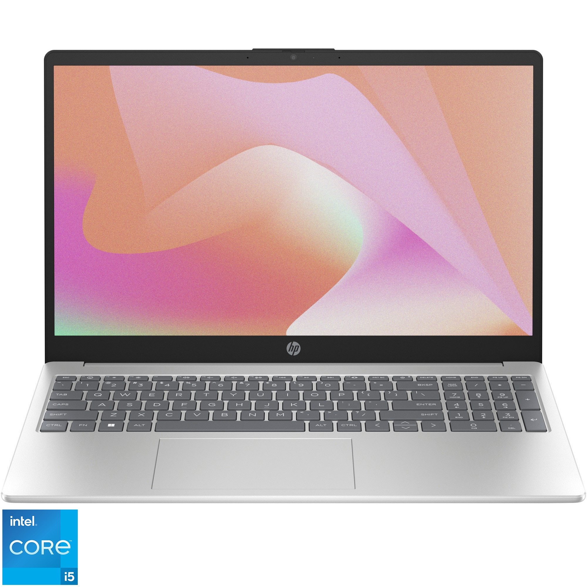 Laptop HP 15-fd0071nq, Intel Core i5-1334U pana la 4.6GHz, 15.6" Full HD, 16GB, SSD 512GB, Intel Iris Xe Graphics, Free DOS, Argintiu