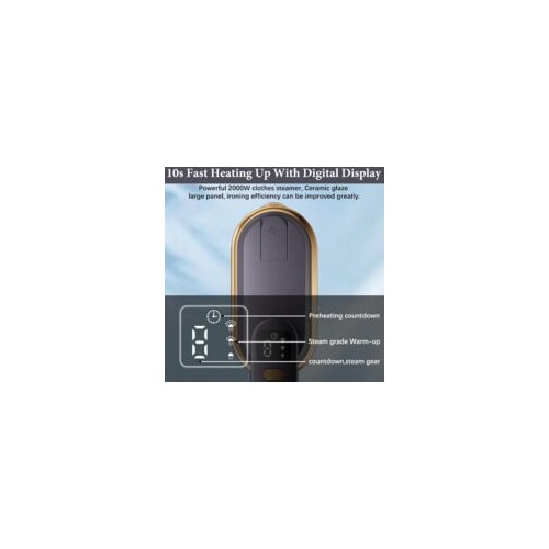 Fier de calcat portabil cu display LCD, 1200W, 3 niveluri de abur, incalzire rapida in 10 secunde, maner rotativ 180°, pentru acasa si calatorii (Gri)