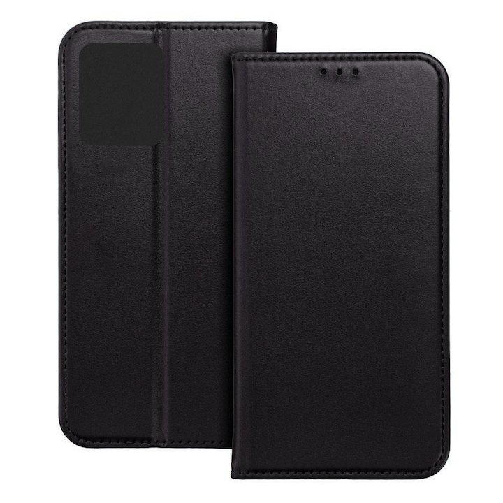 Husa pentru Motorola Moto G15, Piele ecologica, Premium PU Leather Book, Buzunar card, Inchidere magnetica, Functie stand / suport, Decupaj difuzor apeluri, Acoperire completa 360 de grade, Protectie fata-spate, Tip carte, Negru