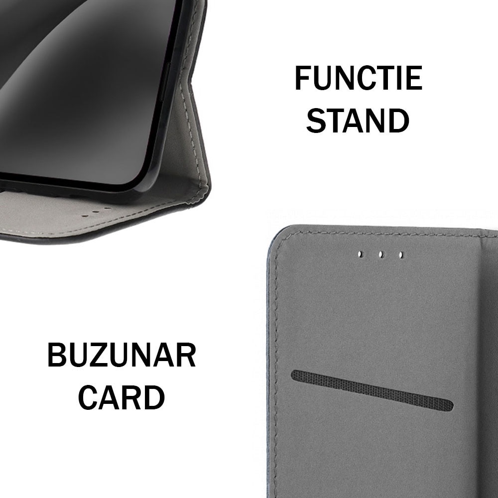 Husa pentru Motorola Moto G15, Piele ecologica, Premium PU Leather Book, Buzunar card, Inchidere magnetica, Functie stand / suport, Decupaj difuzor apeluri, Acoperire completa 360 de grade, Protectie fata-spate, Tip carte, Negru