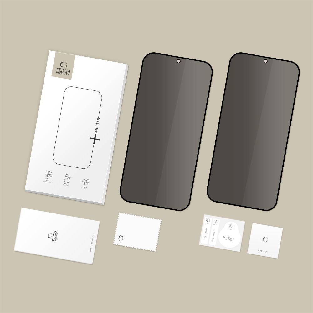 Folie sticlă securizată Tech-Protect Glass SPY Plus, protecție confidențialitate, 9H, set 2 bucăți, negru, 158.22x73.49mm