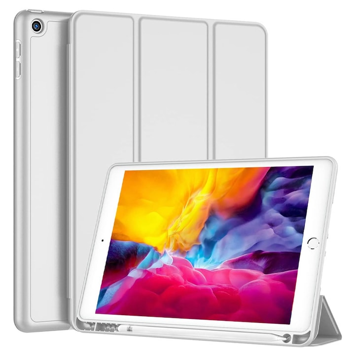 Husa tip Carte cu Suport Pix pentru Apple iPad 5/6, iPad 2017/2018, iPad Air 1/2, 9.7 inch, Protectie completa, Pliabila, Gri