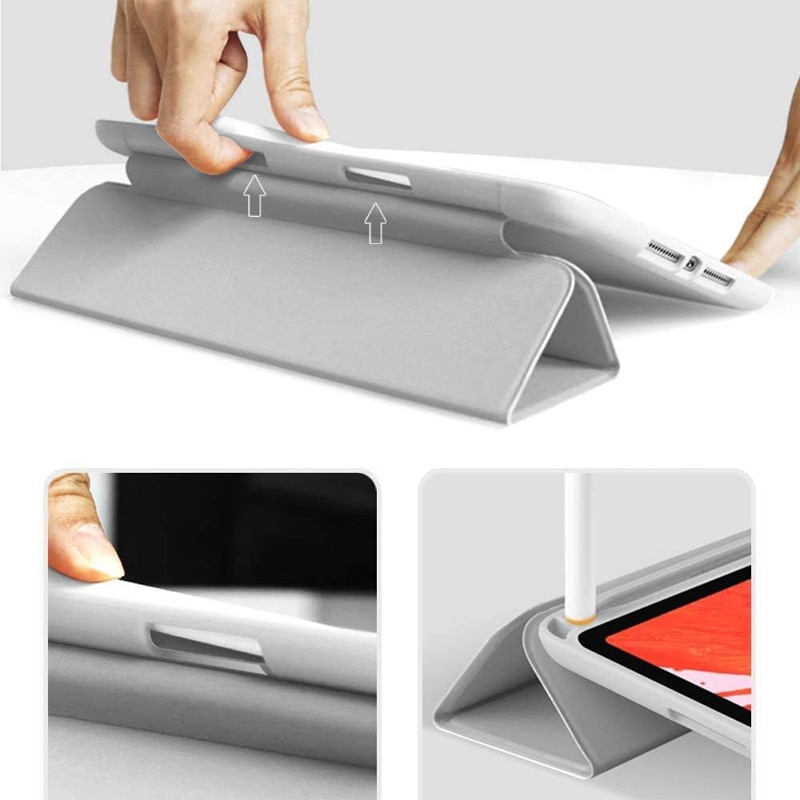 Husa tip Carte cu Suport Pix pentru Apple iPad 5/6, iPad 2017/2018, iPad Air 1/2, 9.7 inch, Protectie completa, Pliabila, Gri