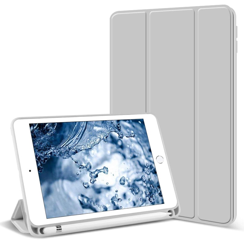 Husa tip Carte cu Suport Pix pentru Apple iPad 5/6, iPad 2017/2018, iPad Air 1/2, 9.7 inch, Protectie completa, Pliabila, Gri