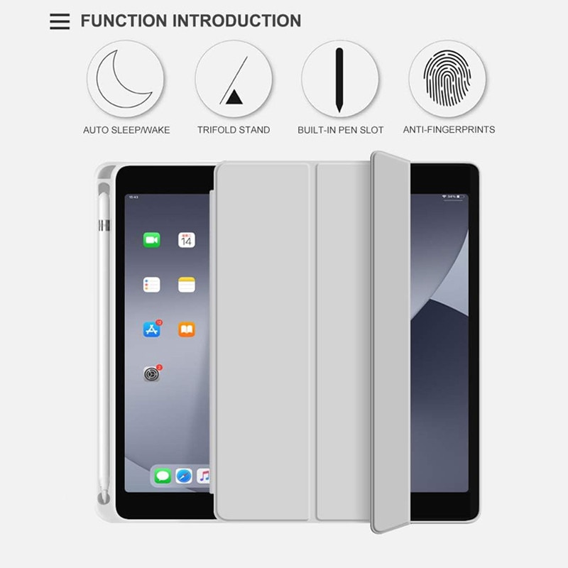 Husa tip Carte cu Suport Pix pentru Apple iPad 5/6, iPad 2017/2018, iPad Air 1/2, 9.7 inch, Protectie completa, Pliabila, Gri