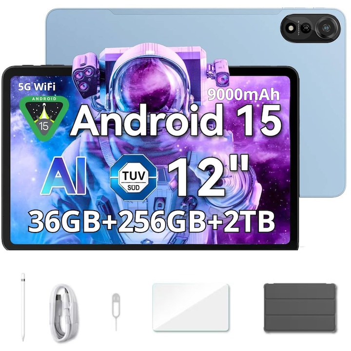 Tableta Blackview MEGA 2, Android 15, 36 GB RAM+256 GB ROM( Expandabil 2TB),12 inchi 2K FHD+, 9000 mAh,13MP+5MP, Stylus, Face ID, WiFi 6, albastru