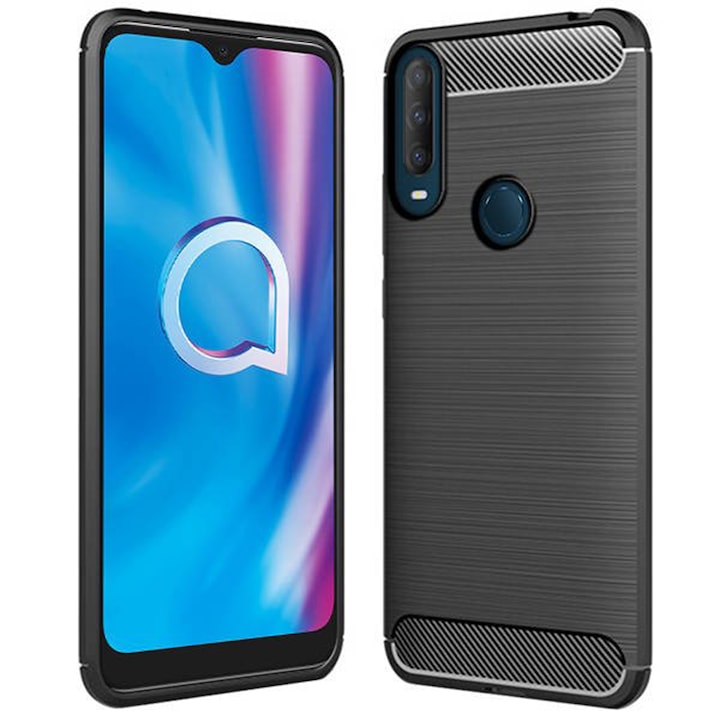 Husa compatibila cu Alcatel 1S 2020, G-Tech TPU din carbon, Negru
