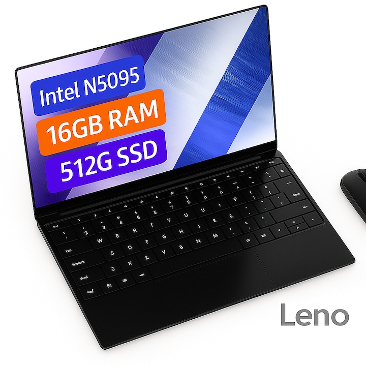 Laptop 15.6" cu procesor Intel N5095, 32GB RAM DDR4, 1TB SSD, 1920*1080 IPS, Windows 11, Tastatura Iluminata, Intel® UHD Graphics, 5000mAh, Negru