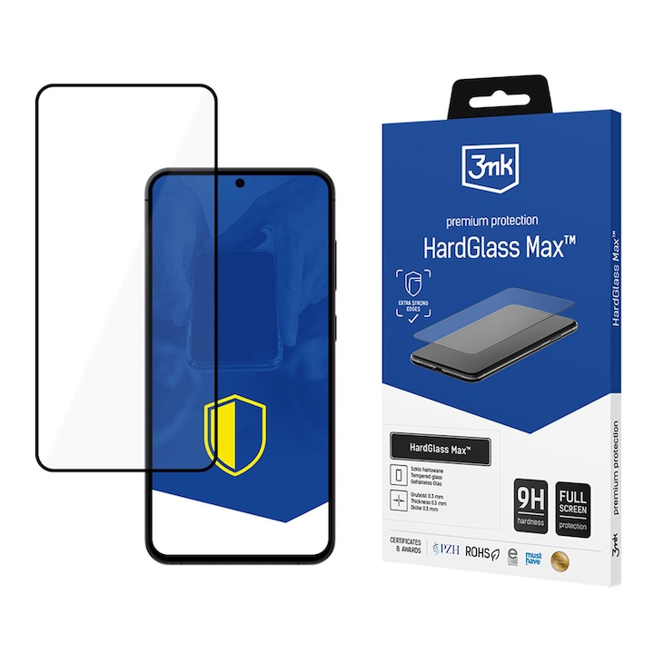 Folie sticla securizata 3mk HardGlass Max compatibila cu Samsung Galaxy S25 Plus, Negru