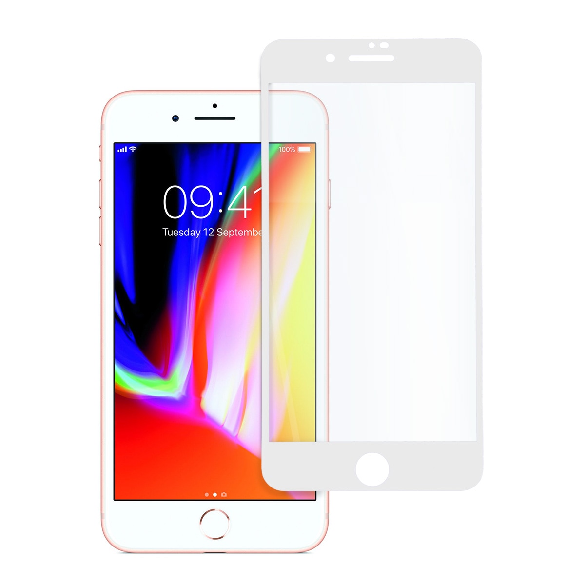 Folie protectie, Sticla, Compatibila cu iPhone 8, Alb