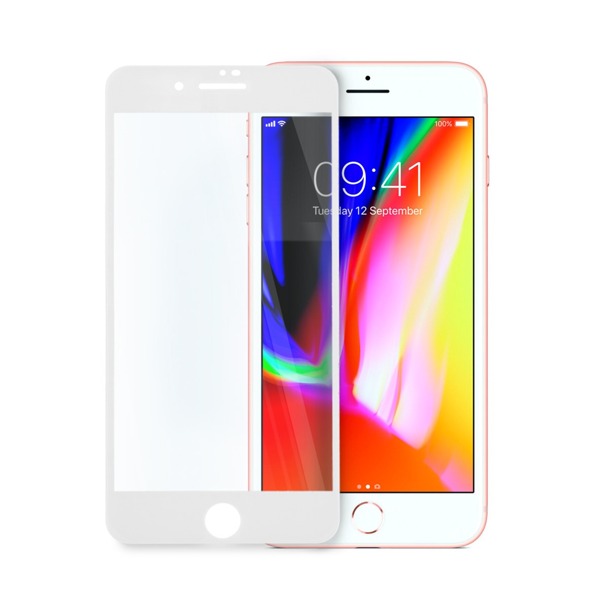 Folie protectie, Sticla, Compatibila cu iPhone 8, Alb