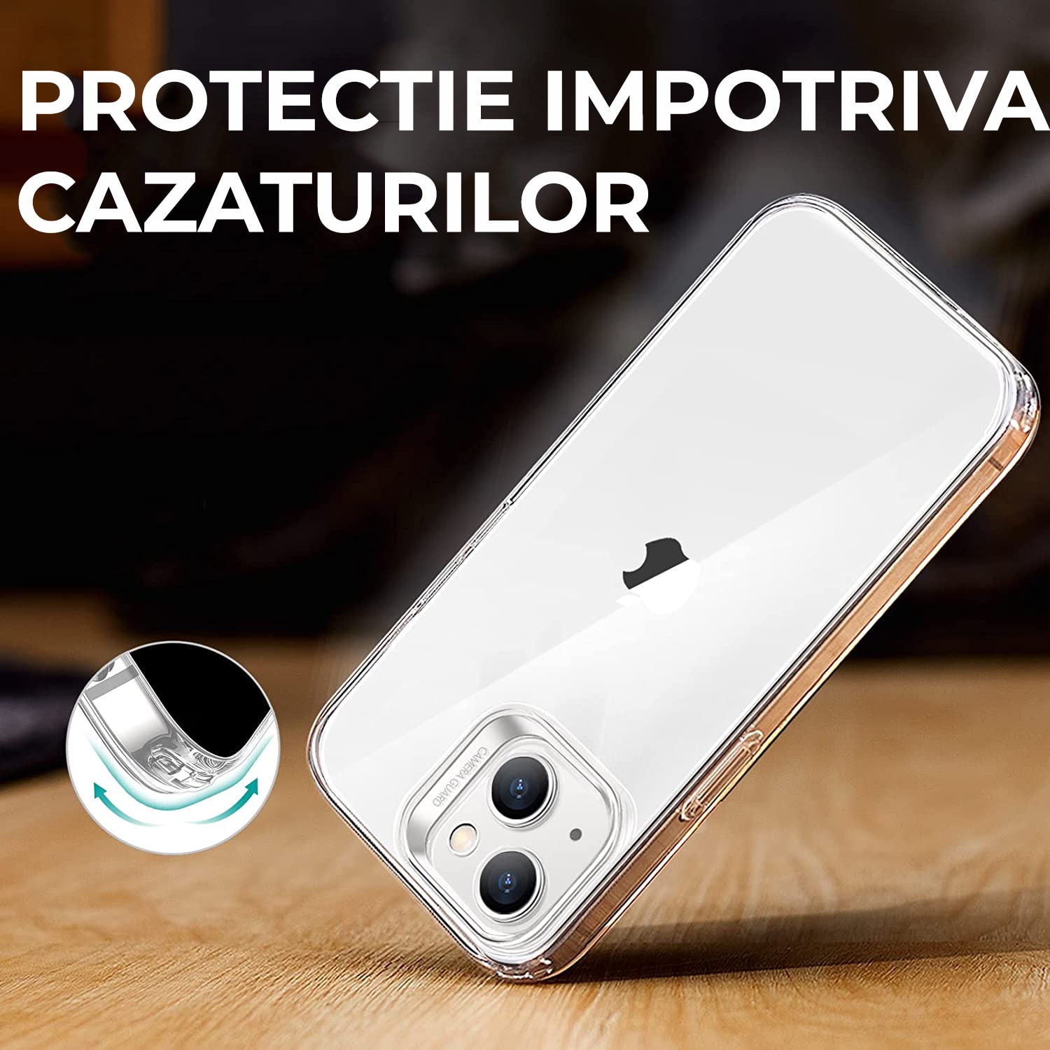 Husa Daden® Transparent Clear pentru iPhone 13, Anti ingalbenire, Antisoc, Transparenta