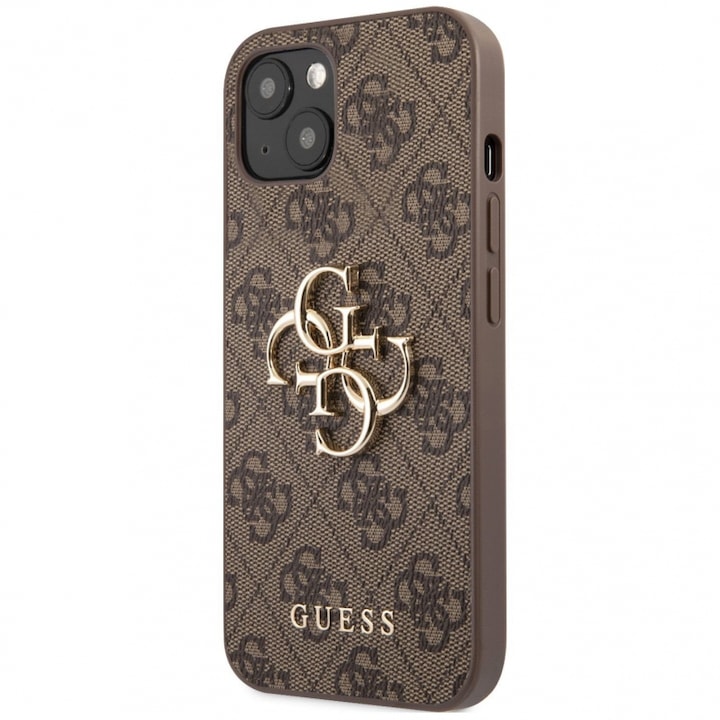 Husa de protectie Guess cu logo metalic PU 4G pentru iPhone 13, Maro