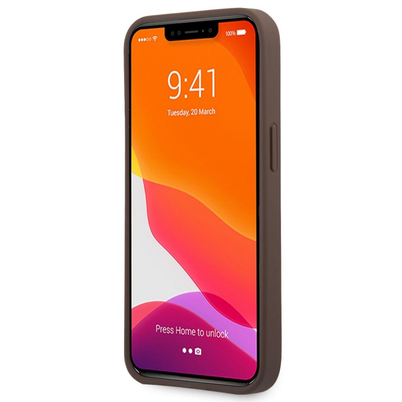 Husa de protectie Guess cu logo metalic PU 4G pentru iPhone 13, Maro