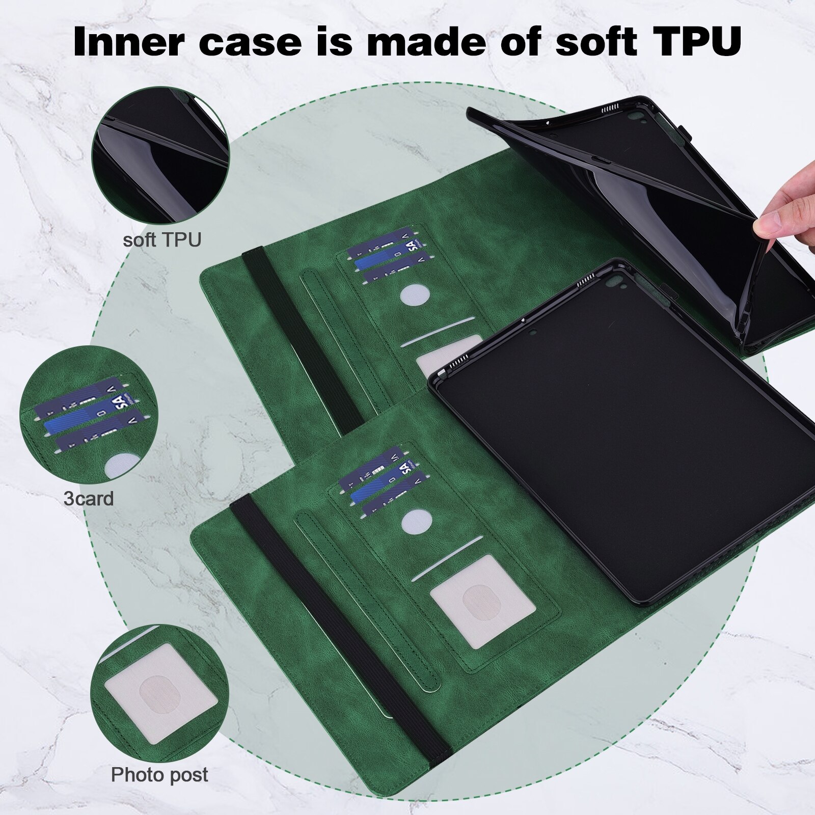 Husa tableta pentru Lenovo Tab K10, piele cu model fluture in relief, verde