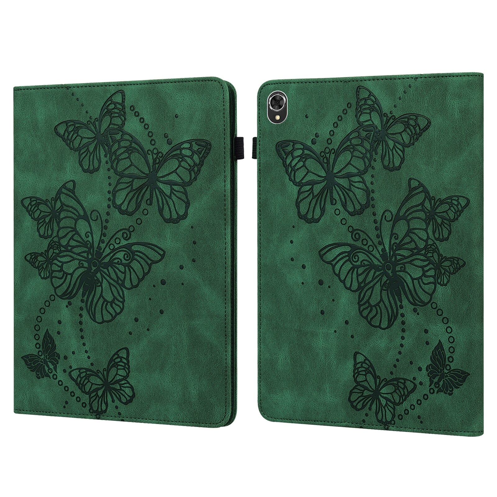 Husa tableta pentru Lenovo Tab K10, piele cu model fluture in relief, verde