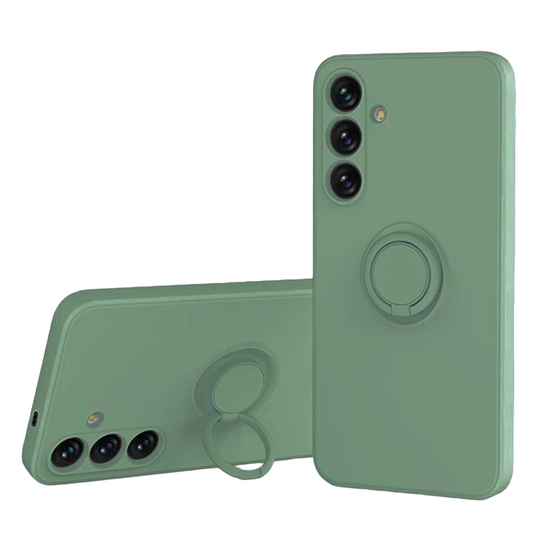 Husa pentru Samsung A35 DaDen cu inel rotativ 360, Silicon Premium, Camera Protection, Antisoc, Verde velur
