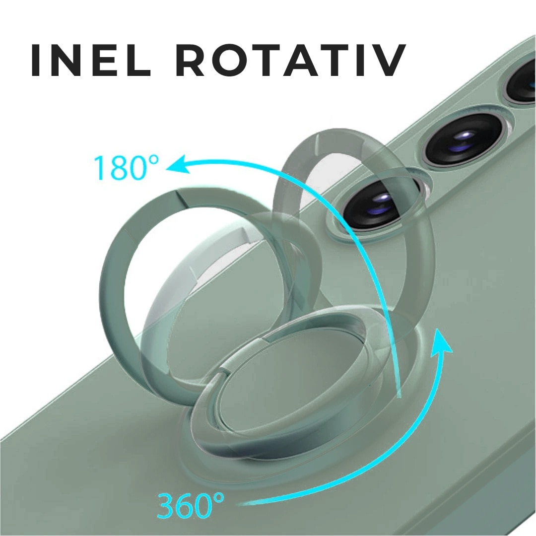 Husa pentru Samsung A35 DaDen cu inel rotativ 360, Silicon Premium, Camera Protection, Antisoc, Verde velur