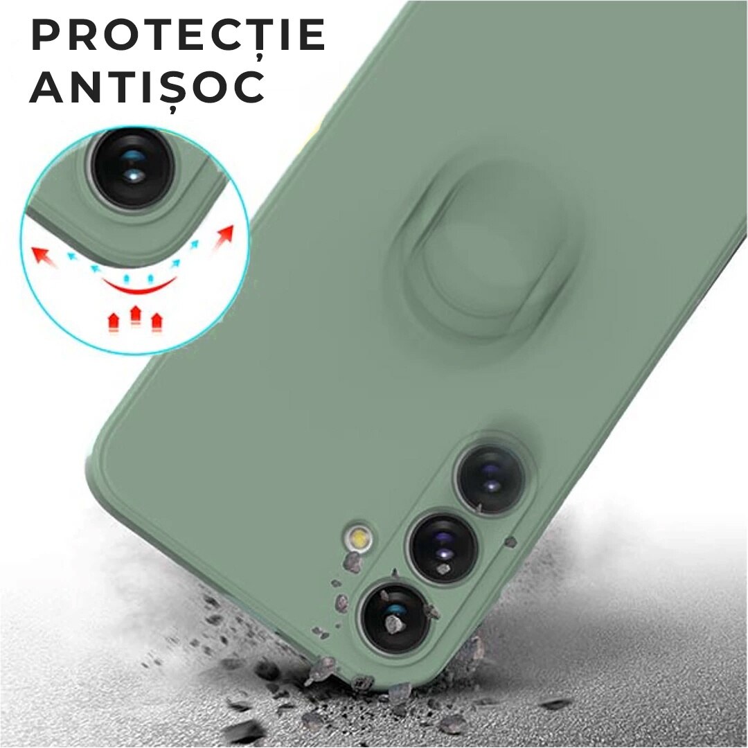 Husa pentru Samsung A35 DaDen cu inel rotativ 360, Silicon Premium, Camera Protection, Antisoc, Verde velur