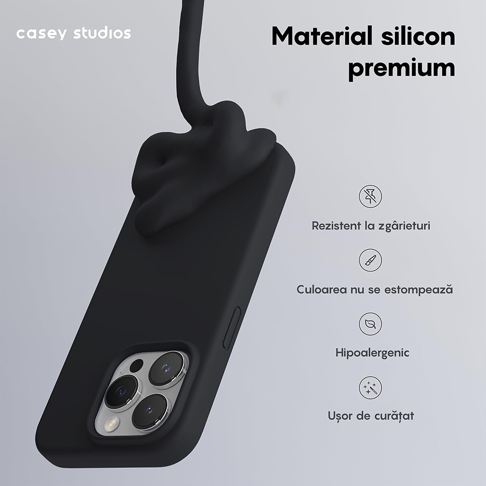 Husa CASEY STUDIOS™ pentru Apple iPhone 13 Pro, Soft Silicone Premium, Microfibra in Interior, Negru, de Protectie, Ultra Slim, pentru Incarcare Wireless, Margini Ridicate pentru Protectia Ecranului si a Camerelor