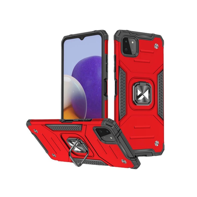 Husa Premium Ring Armor Wozinsky Pentru Samsung Galaxy A22 4g, Antishock Cu Ring Metalic Pe Spate - Rosu