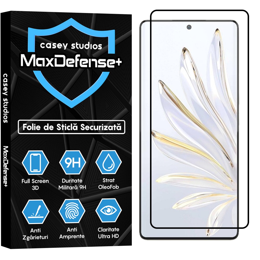 Folie Sticla CASEY STUDIOS™ compatibila cu Honor 70, Full Cover 3D, Full Glue, Duritate Militara, Ultra HD, Anti Zgarieturi, Anti Amprente, Anti Socuri, Margini Negre