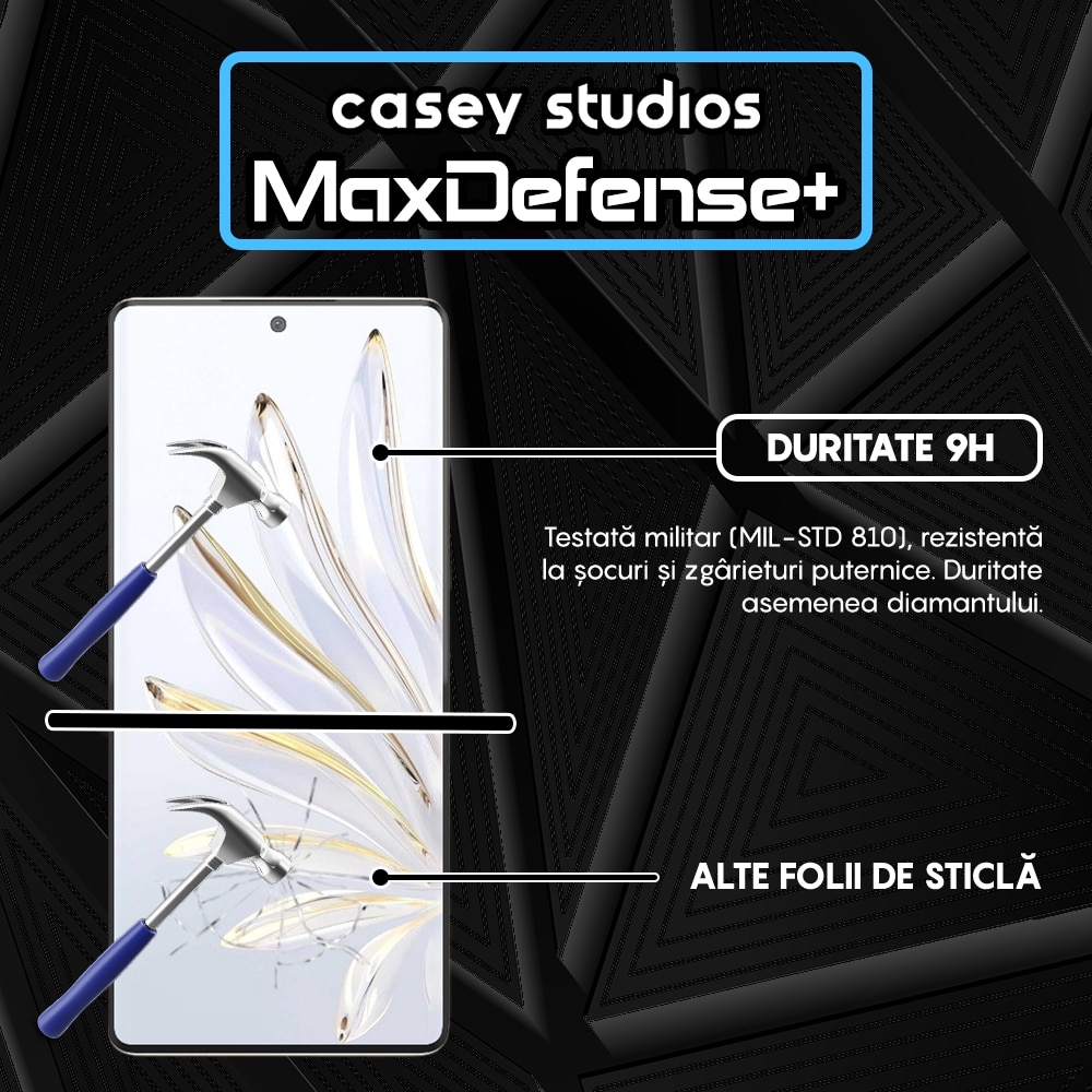 Folie Sticla CASEY STUDIOS™ compatibila cu Honor 70, Full Cover 3D, Full Glue, Duritate Militara, Ultra HD, Anti Zgarieturi, Anti Amprente, Anti Socuri, Margini Negre