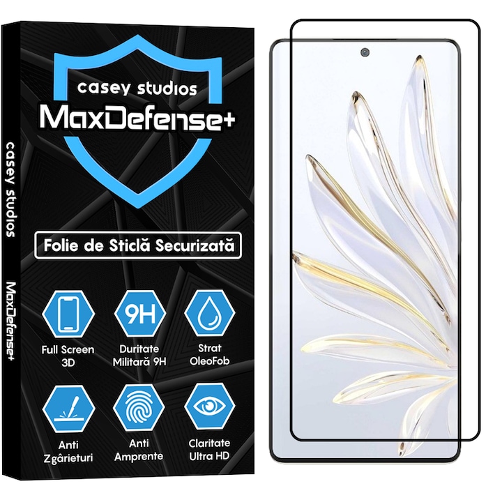 Folie Sticla CASEY STUDIOS™ compatibila cu Honor 70, Full Cover 3D, Full Glue, Duritate Militara, Ultra HD, Anti Zgarieturi, Anti Amprente, Anti Socuri, Margini Negre