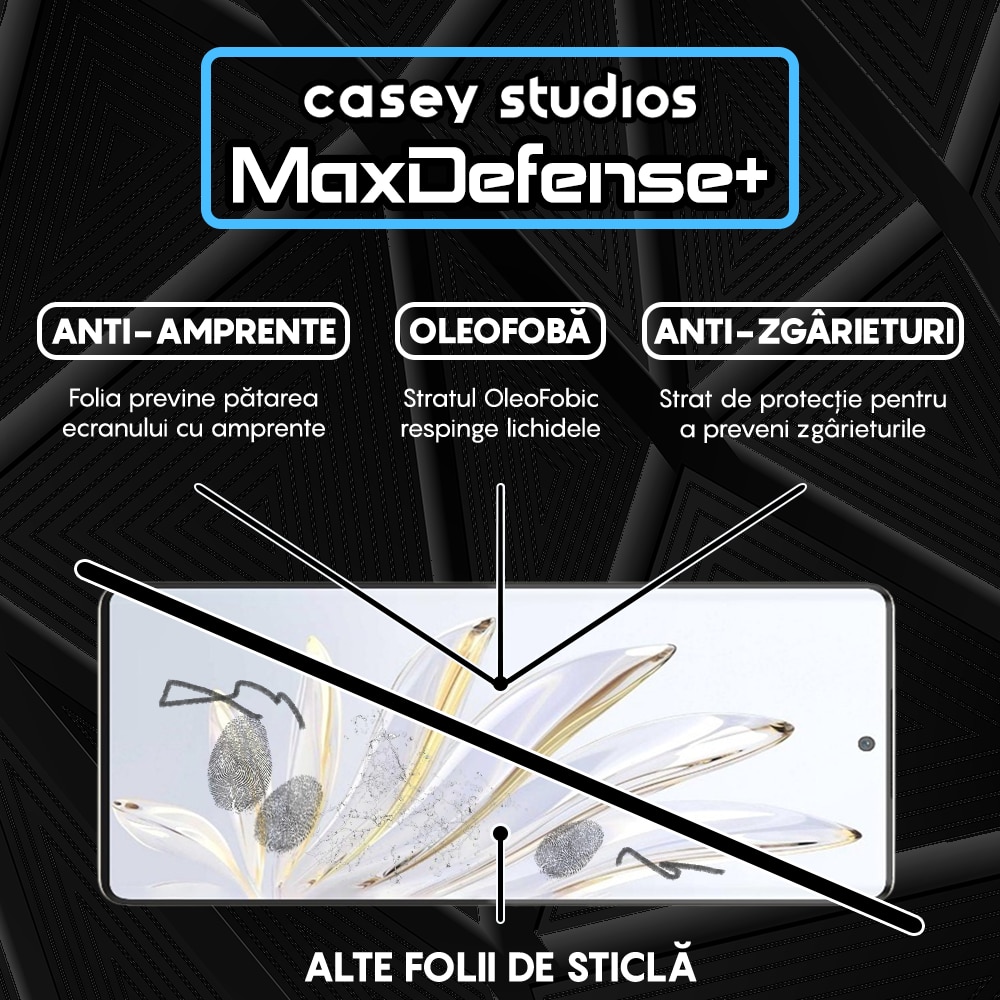 Folie Sticla CASEY STUDIOS™ compatibila cu Honor 70, Full Cover 3D, Full Glue, Duritate Militara, Ultra HD, Anti Zgarieturi, Anti Amprente, Anti Socuri, Margini Negre