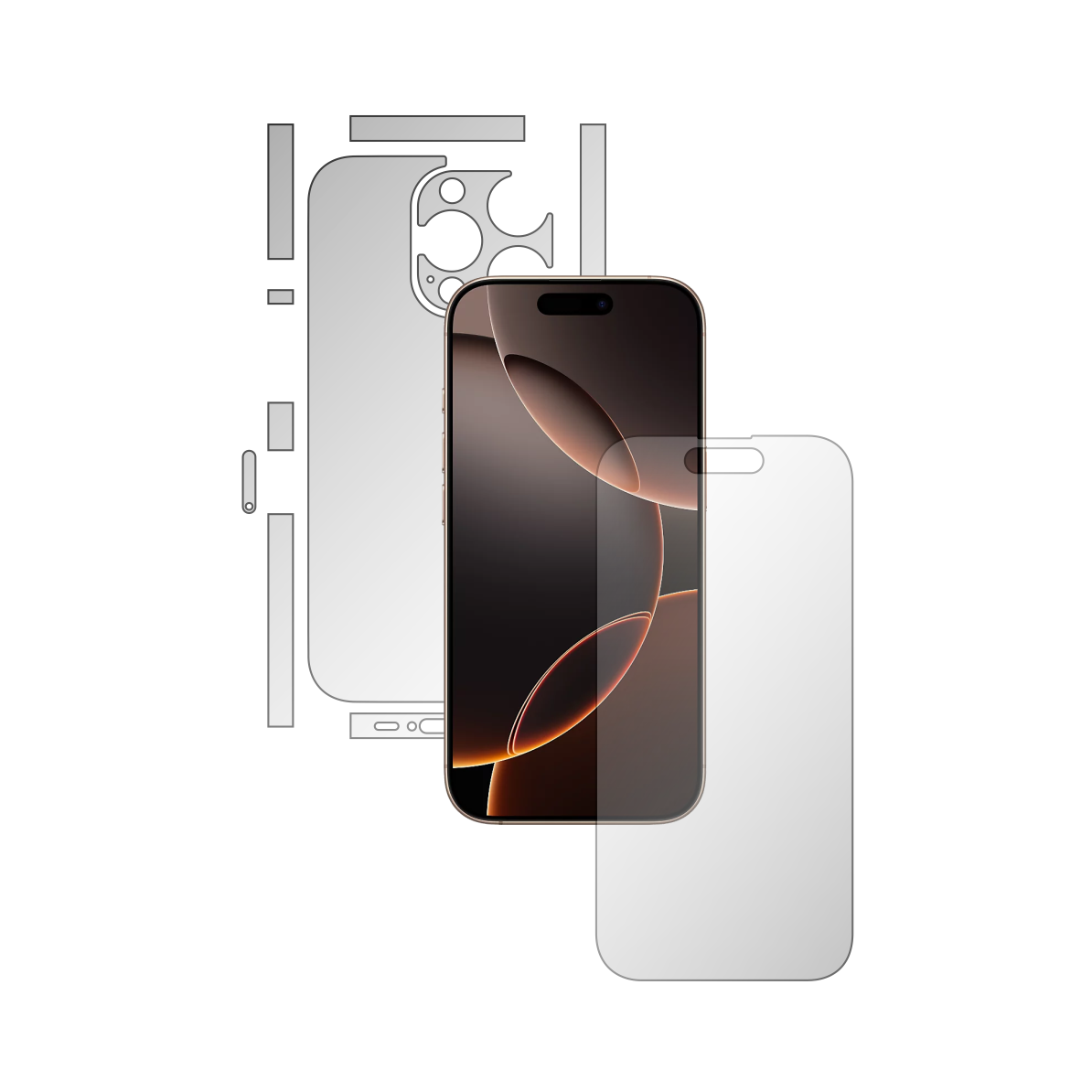 Folie Full Body iSkinz pentru Apple iPhone 16 Pro Max - Invisible Skinz HD, Split Cut, Protectie Siliconica Ultra-Clear pentru Ecran si Carcasa Spate, Skin Adeziv Transparent