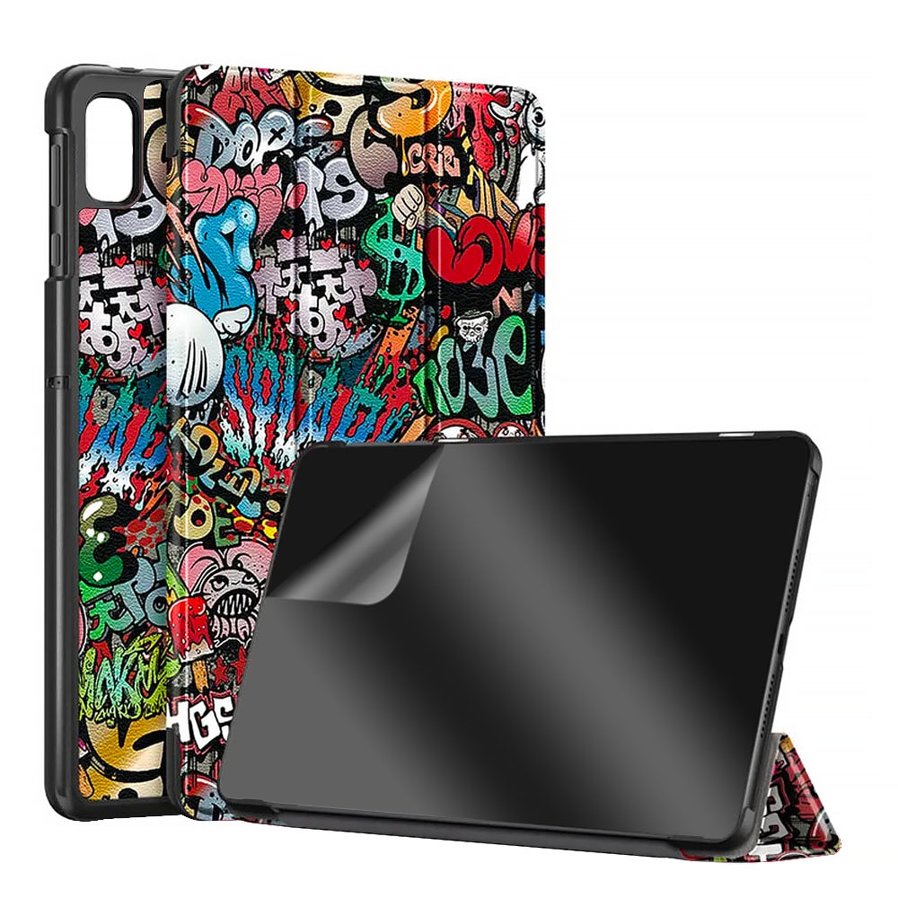 Set Husa Tableta din piele PU si Folie Silicon Transparent pentru Samsung Galaxy Tab A8 10.5 inch SM-X200/SM-X205, Protectie Completa 360, Hydrogel Regenerabil, Full Glue, Interior Catifea, Stand, Display Protejat, Colturi Anti-Soc, Multicolor
