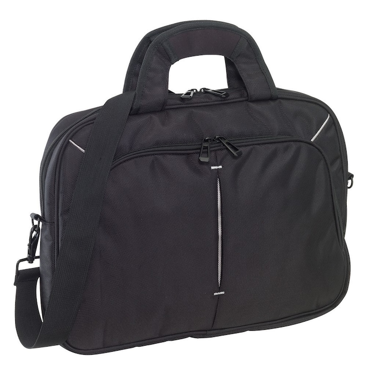 Geanta laptop cu bretea de umar ajustabila, negru, Everestus, GP02SY, poliester 1680D, saculet si eticheta bagaj incluse