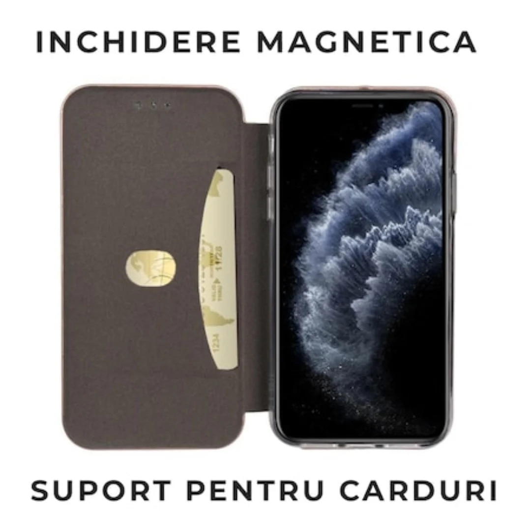 Husa tip carte pentru Samsung Galaxy A17 cu inchidere magnetica, Rezistenta la socuri, Functie de suport, Protectie completa (fata+spate) - Negru Negru