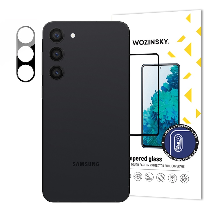 Folie protectie camera WOZINSKY pentru Samsung Galaxy S23+, sticla hartata 9H, set cu servetele de curatare