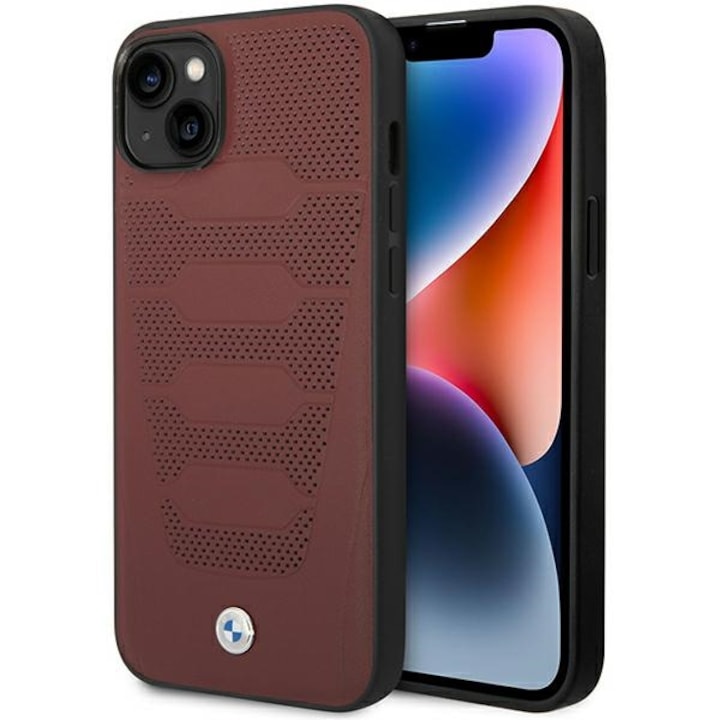 Husa telefon pentru Apple iPhone 14, BMW, Poliuretan, Visiniu/Negru