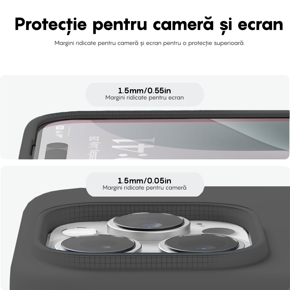 Husa CASEY STUDIOS™ compatibila cu iPhone 16 Pro Max, Soft Silicone Premium, Microfibra in Interior, Dark Grey, de Protectie, Ultra Slim, pentru Incarcare Wireless, Margini Ridicate de Protectia Ecranului si a Camerelor