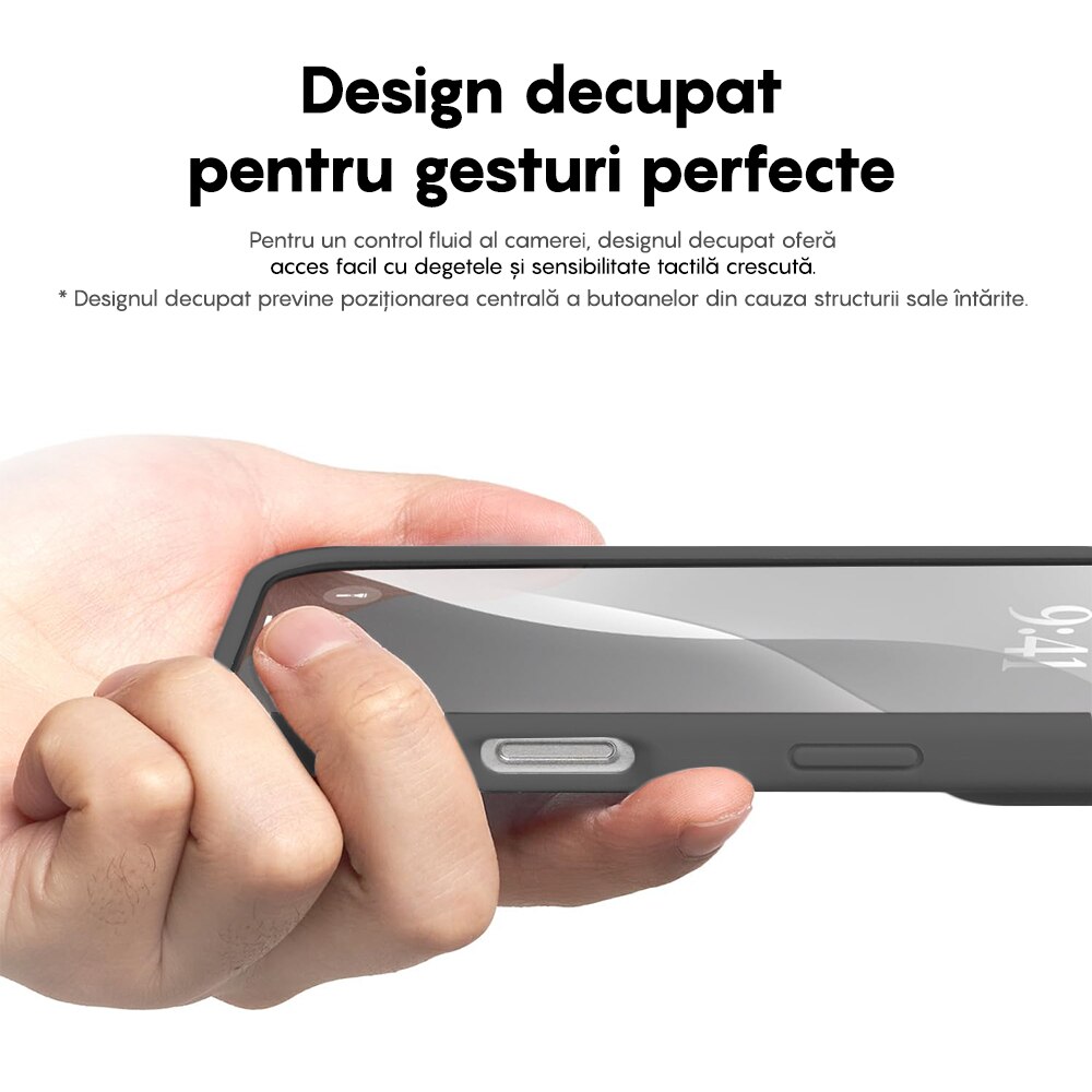 Husa CASEY STUDIOS™ compatibila cu iPhone 16 Pro Max, Soft Silicone Premium, Microfibra in Interior, Dark Grey, de Protectie, Ultra Slim, pentru Incarcare Wireless, Margini Ridicate de Protectia Ecranului si a Camerelor