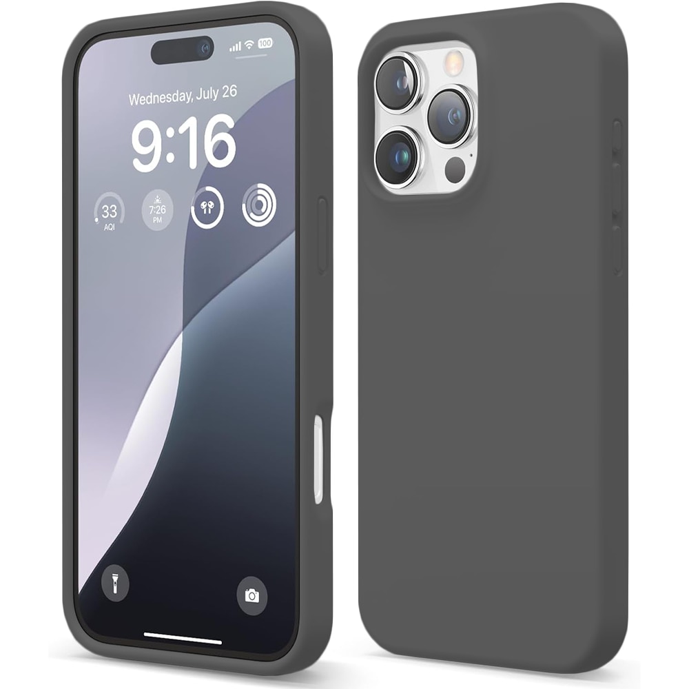 Husa CASEY STUDIOS™ compatibila cu iPhone 16 Pro Max, Soft Silicone Premium, Microfibra in Interior, Dark Grey, de Protectie, Ultra Slim, pentru Incarcare Wireless, Margini Ridicate de Protectia Ecranului si a Camerelor