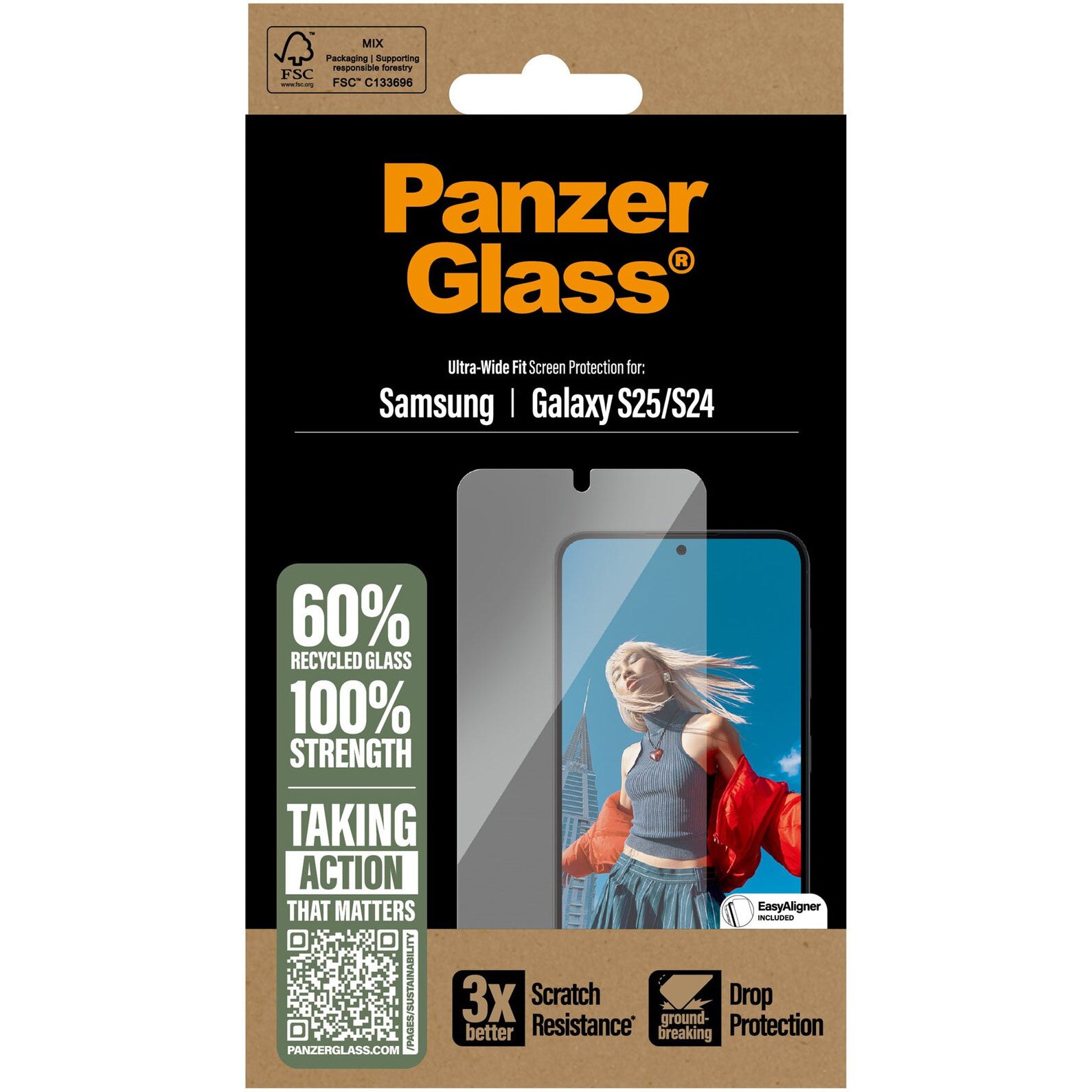 Folie de protectie sticla PanzerGlass UWF cu aplicator pentru Samsung Galaxy S25, Transparent
